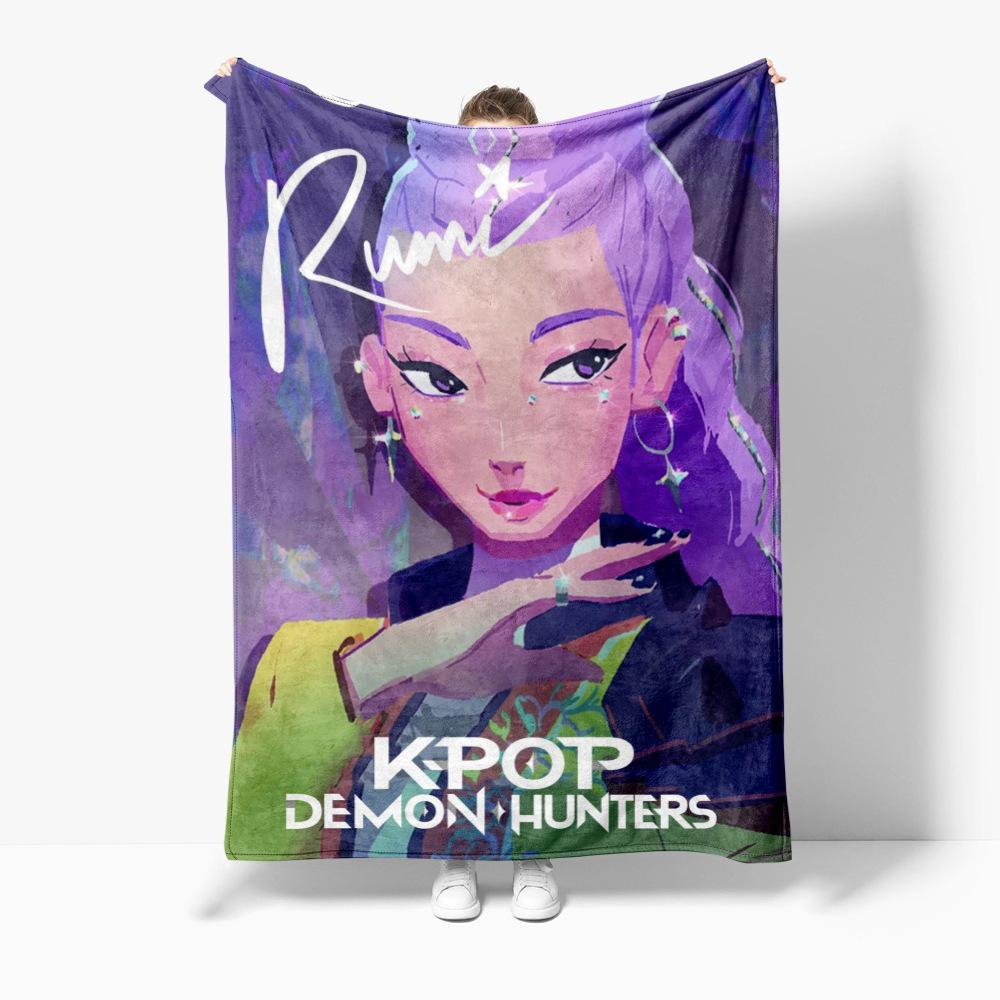 Cartoon K Pop Demon Hunters Flannel Blanket Cover Warmth Winter Blanket Multifunctional Decorative Universal Blankets