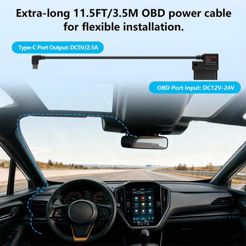 Кабель питания OBD Plug And Play 12V/24V на 5V Понижающий Кабель-адаптер USB для подключения к бортовой сети Для парковки Поездок Дорожных поездок Ежедневной езды