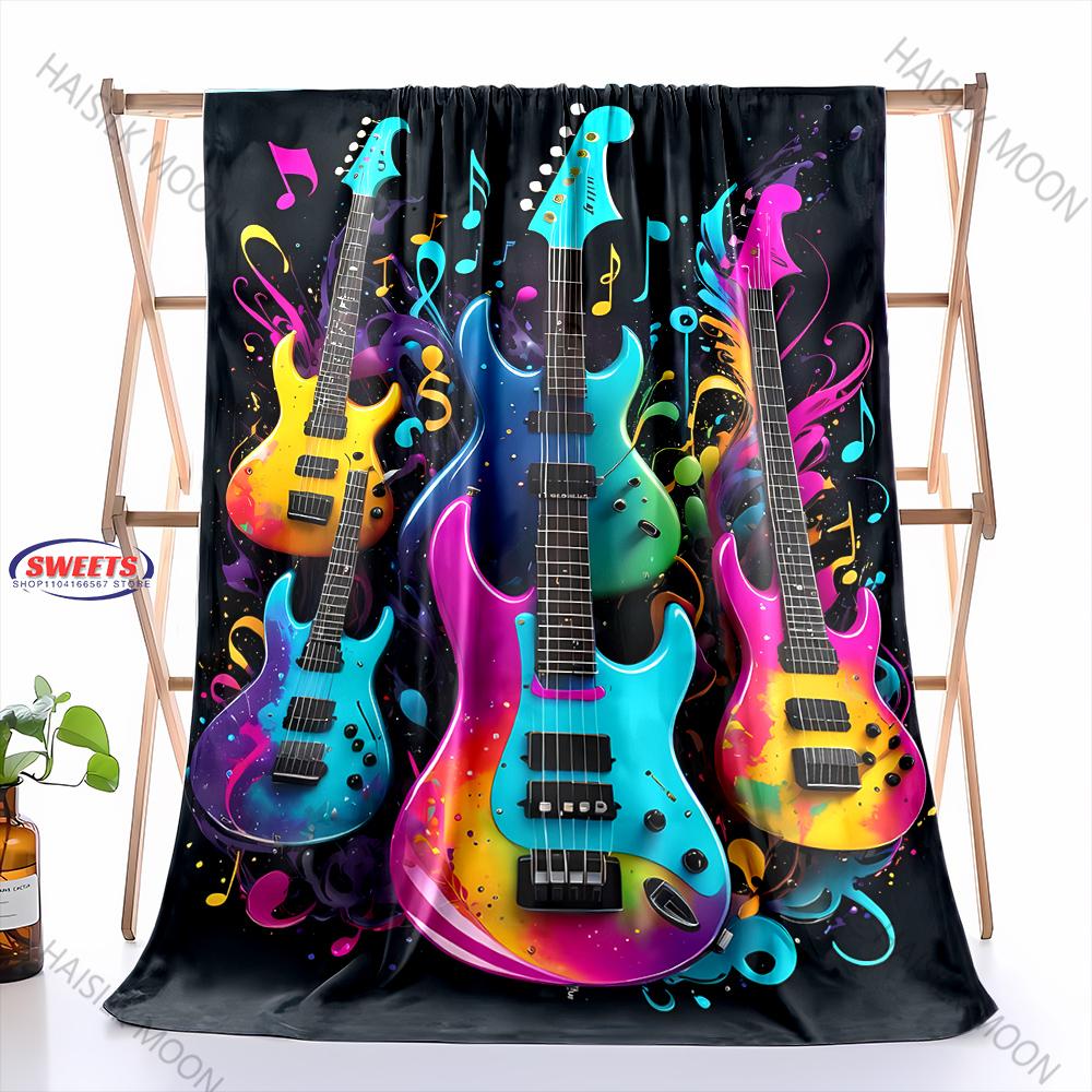 Next Day Shipping Great Gifts for Music Lovers Guitar Printed Blankets Bedroom Sofa Office Four Seasons Shawl Blanket Super Soft