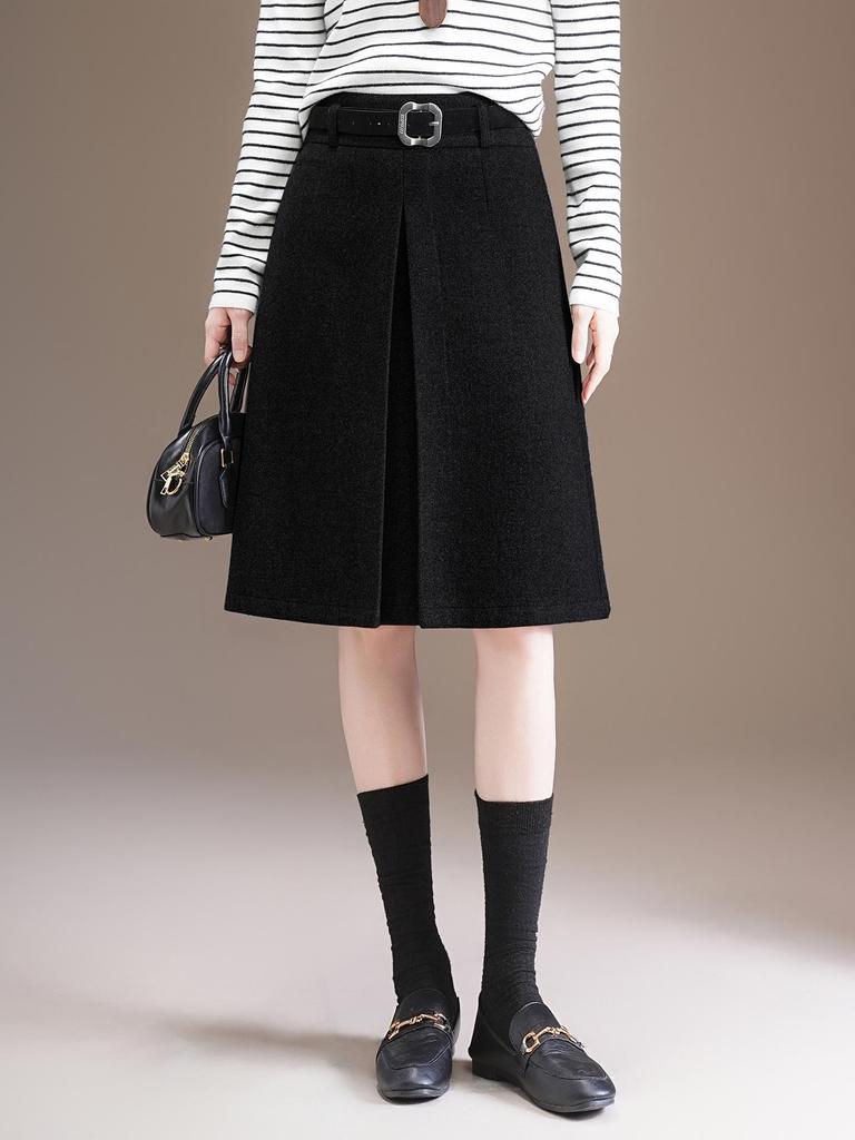 Elegant High-Waisted Woolen A-line Midi Skirt - Winter 2025
