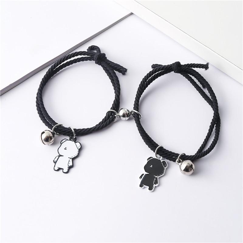 CANXING 2pcs Black and White Cut-out Bear Bracelet Women Lover's Couple Magnet Charm Female Male Paired Friendship Jewelry