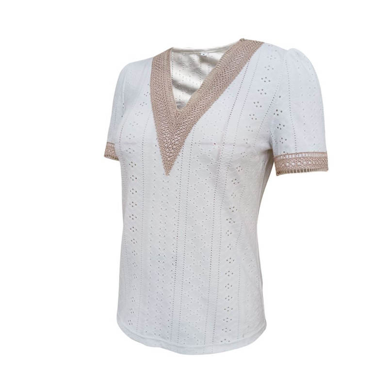 Женская вставка, весенне-летняя темпераментная пригородная рубашка, однотонные блузки с v-образным вырезом и короткими рукавами