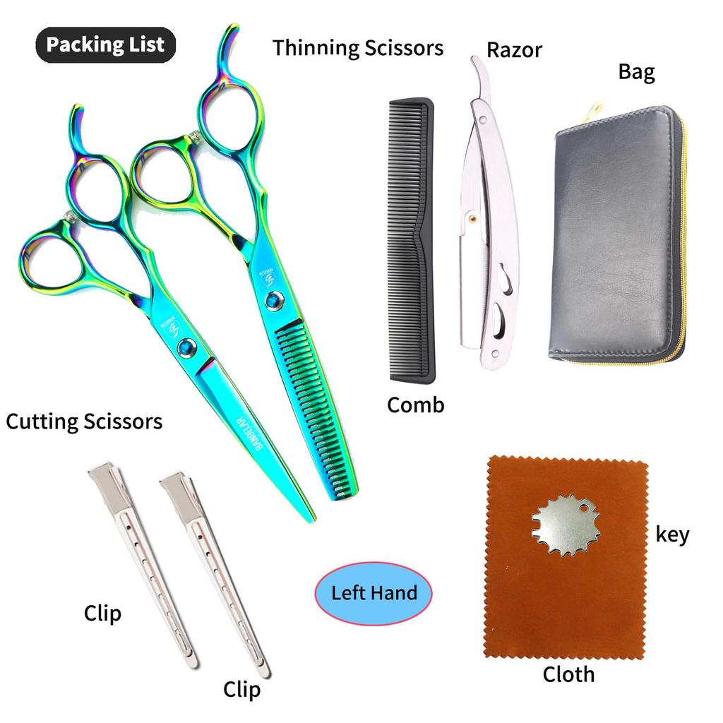 SANGELAR 6-дюймовые профессиональные ножницы для левой руки, набор японских стальных ножниц для стрижки волос, обычные и филировочные ножницы для парикмахеров и салонов красоты