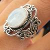 Huitan Vintage Silver Color Hollow Pattern Rings for Women Oval Simulated Opal Stone Aesthetic Female Accessories Retro Jewelry
