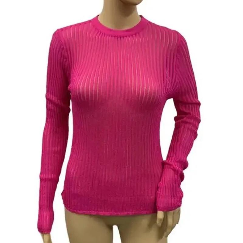 Весенне-летний вязаный пуловер, женский тонкий дышащий корейский футболку с длинными рукавами, женские перспективные трикотажные изделия, элегантные топы 30405