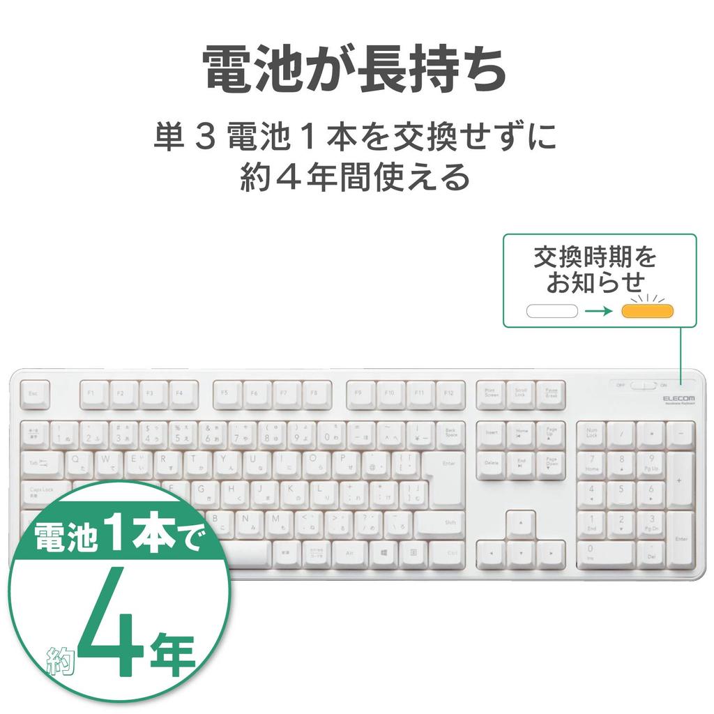 Elecom Keyboard Wireless Membrane Full Keyboard White USB-A (Receiver Included) TK-FDM106TXWH
