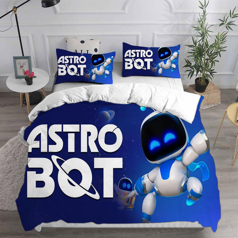 Игривый постельный комплект Astro Bot с красочными персонажами и цветочной графикой для детей и взрослых