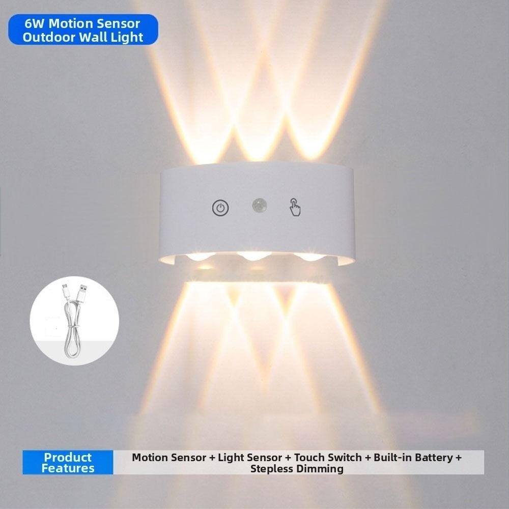 Dual Up Down Lighting PIR Motion Sensor Wall Lamp 3 Color Light Waterproof LED Wall Light Modern Design Rechargeable