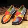 Designer Patches Ballet Flats For Women  Luxury Vintage Shoes Big Size 42 Women's Genuine Leather Moccasins Mom Rainbow Loafers