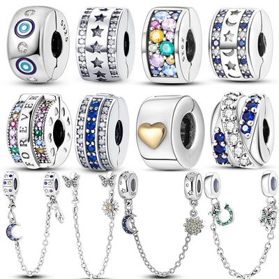 Защитная цепочка-застежка из стерлингового серебра 925 пробы с фианитами, клипса с подвесками в виде ромашки, подходит для ожерелья, браслета, ювелирных изделий для женщин