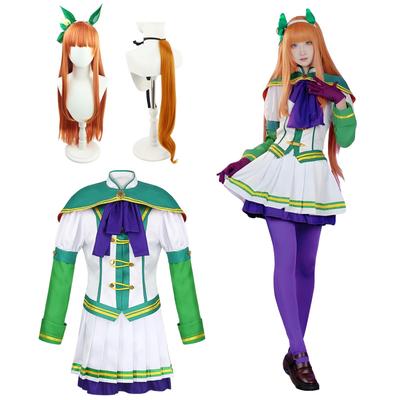 Костюм для косплея Silence Suzuka с хвостом и идеально подходящий для сценической одежды для взрослых в школе Uma Musume. Косплей Suzuka с хвостом и размером [Отличное качество] Парик,