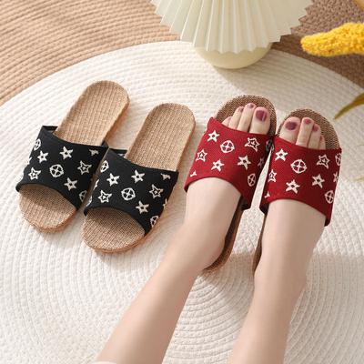 Летние модные женские тапочки из льна с нескользящей толстой подошвой и буквенным принтом