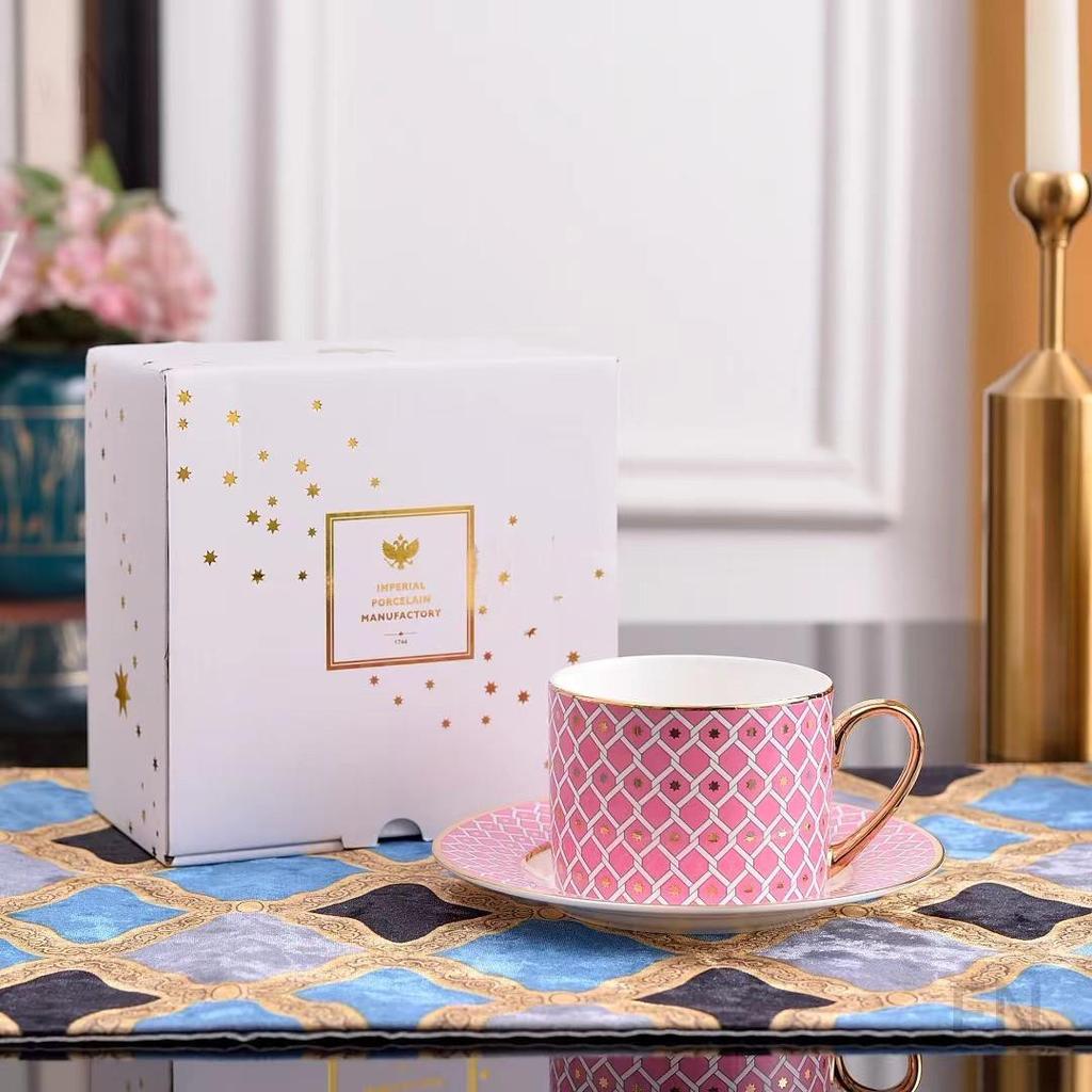 Russian Royal Bone China Coffee Cup & Saucer Set - European-Style Ceramic for Afternoon Tea