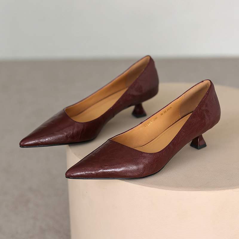 Krazing Pot Овчина мода лето весна осень лето без застежек на вечеринку женские туфли с острым носком туфли на среднем каблуке