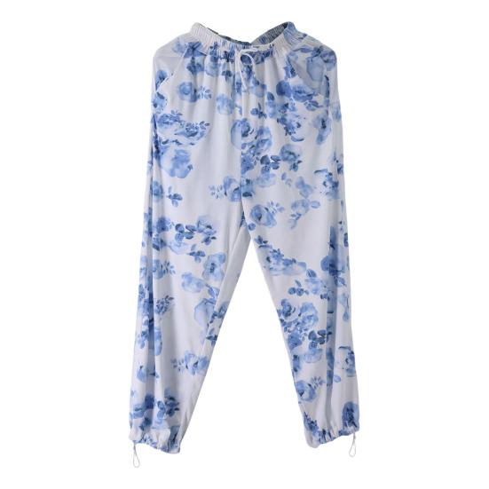 Женский костюм из двух предметов, брюки на талии, дышащая камзол, широкие брюки с цветочным принтом и v-образным вырезом на эластичной резинке и спагетти