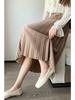 Pleated Large Swing A Word Umbrella Skirt Long Skirt Spring Summer Elastic High Waist High Temperature Pleated Retro Thin Middle Length Bustier Skirt