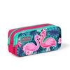 coral high Kids Neon Coral Aqua Green Flamingo Patterned Two Compartment Pencil Bag 22295