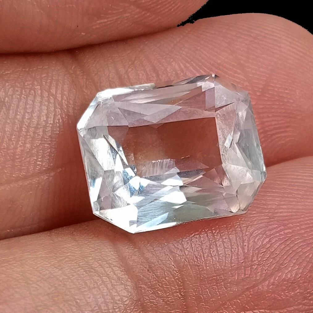 Certified Natural White Sapphire Emerald Cut 9.80 Ct Rare Loose Gemstone