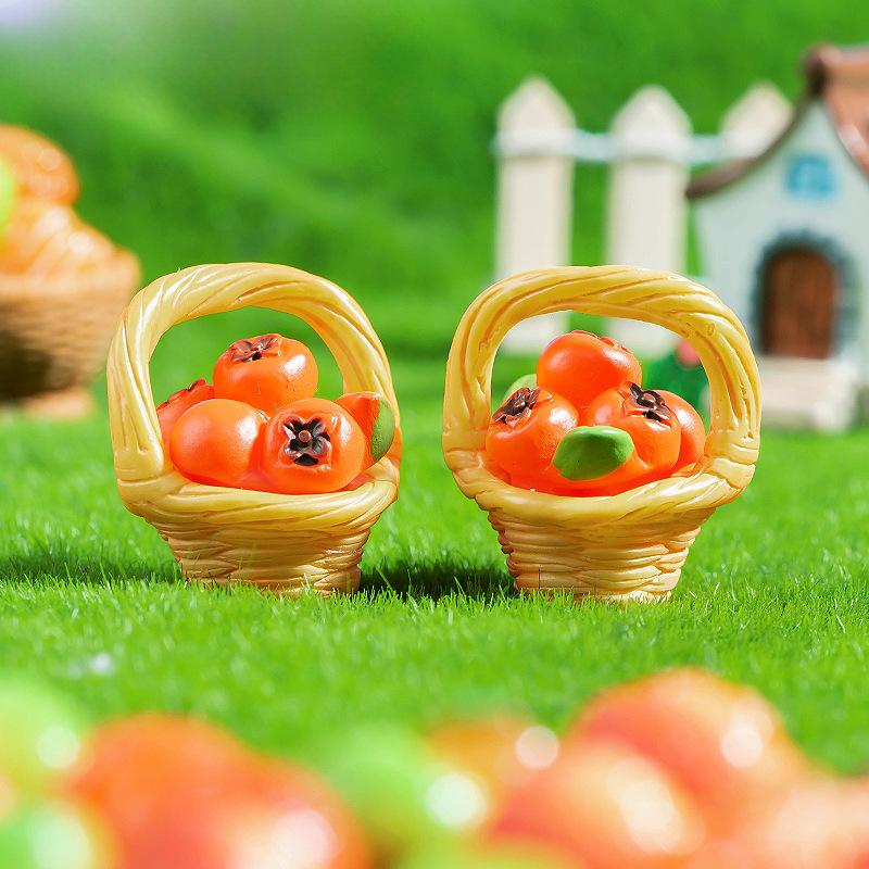 Микропейзаж Симпатичная имитация фруктов, игровая корзина с едой, украшение из смолы «Хурма», украшение своими руками, украшение стола