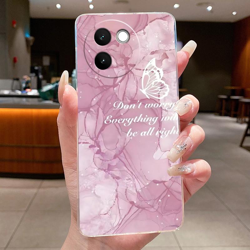 Чехол для Vivo V30e Fundas V2339 Capa Цветок Бабочка Защитный Тонкий Корпус Coque Прозрачный Мягкий Силикон ТПУ Чехол для Телефона