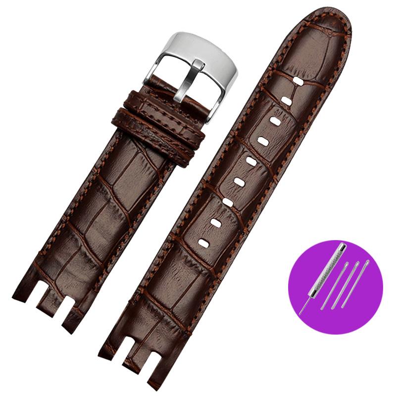 Классический ремешок для часов из натуральной кожи для Swatch Yrs403 412 402G Series, изогнутый вогнуто-выпуклый ремешок из коровьей кожи 21 мм, аксессуар для мужских часов