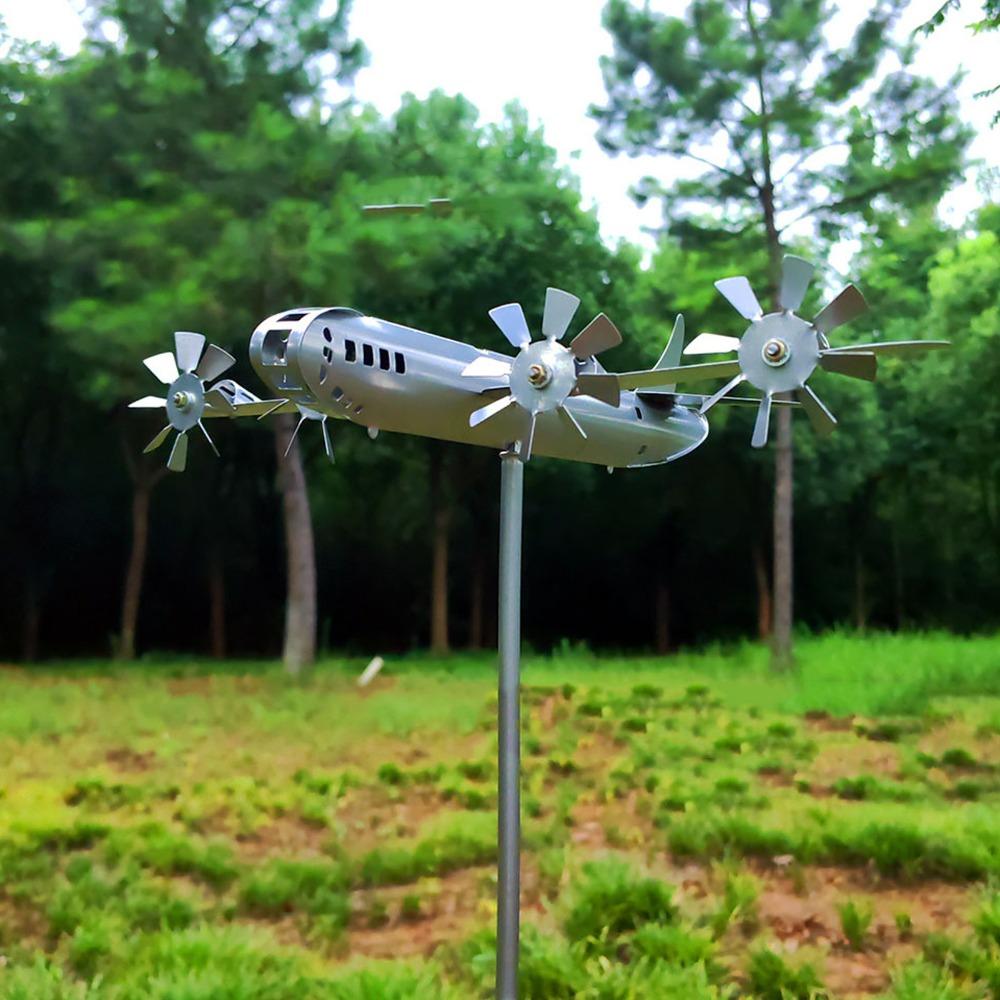 8pcs Iron Metal Wind Spinner Silver Garden Windmill Decor Airplane Windmill Garden Yard Patio