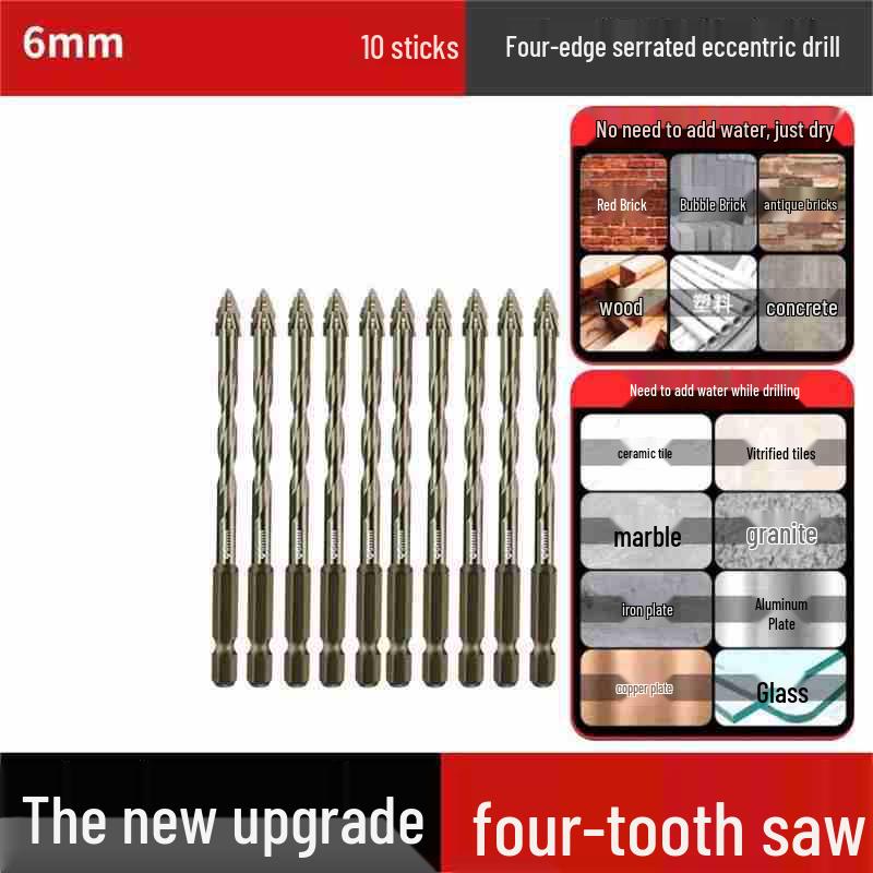 Durable Hexagonal Four-Flute Toothed Drill Bit for Ceramic, Cast Iron & Concrete
