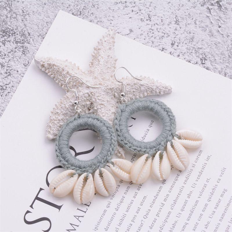 Серьги-ракушки с кисточками, модные пляжные серьги в стиле бохо, оригинальные новые большие круглые висячие серьги, женские вязаные крючком серьги