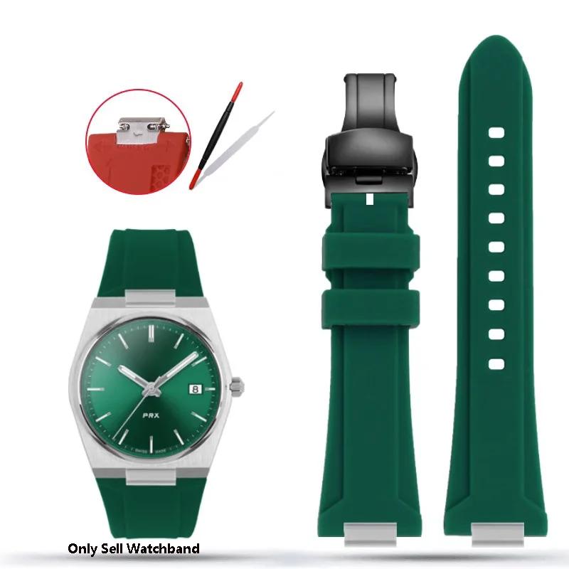 Silicone Rubber Watchband For TISSOT PRX Watchband T137.407/T137.410 Series Super Player Men Wrist Strap 26x12mm Convex End