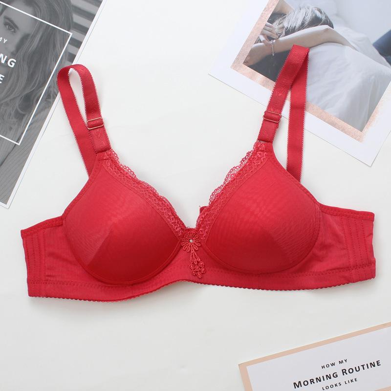 Medium and Elderly Underwear Thin Bra Lace Bra Breathable Bra Gathered Bra No Steel Ring Bra