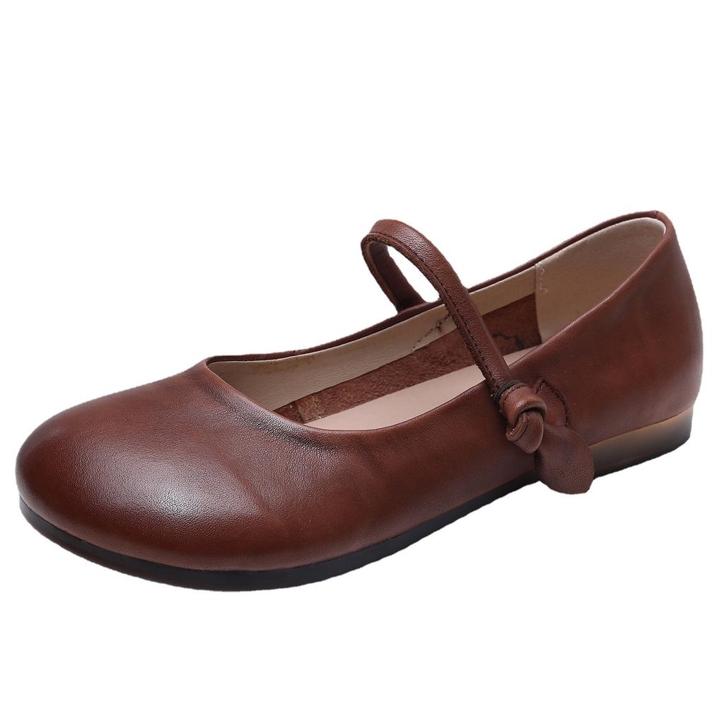 Туфли ручной работы в стиле ретро на плоской подошве из натуральной кожи с мягкой подошвой, удобные туфли для среднего и пожилого возраста, простые женские туфли на весну и осень