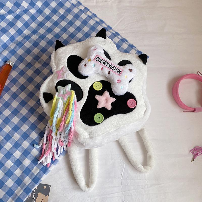 Сумка с кошачьими лапками, плюшевая сумка с рисунком, рюкзак, сумка на плечо, милая девочка, одно плечо