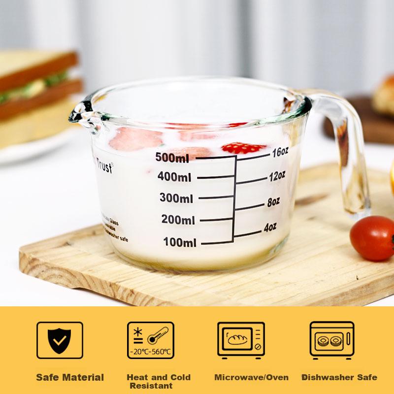 Chuangde Milk Cup, Heat-Resistant Glass Cup, Microwave-Safe Measuring Cup for Home Use And Children's Breakfast, with Scale, 500ml