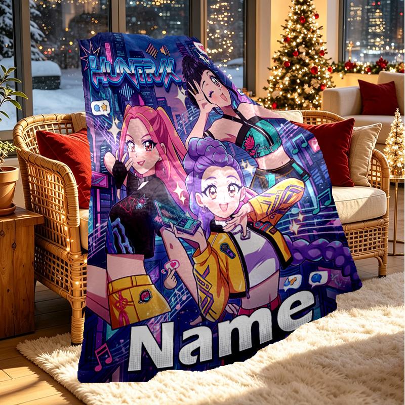 Custom Name Personalized Kpop Demon Hunter Print Blanket, Home Decor, Bedroom, Sofa, Camping, Couch, Gifts for Birthday Christmas