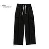 Мужские брюки с эластичной талией, регулируемые на шнурке, длинные брюки с карманами с клапанами, однотонные свободные вельветовые брюки
