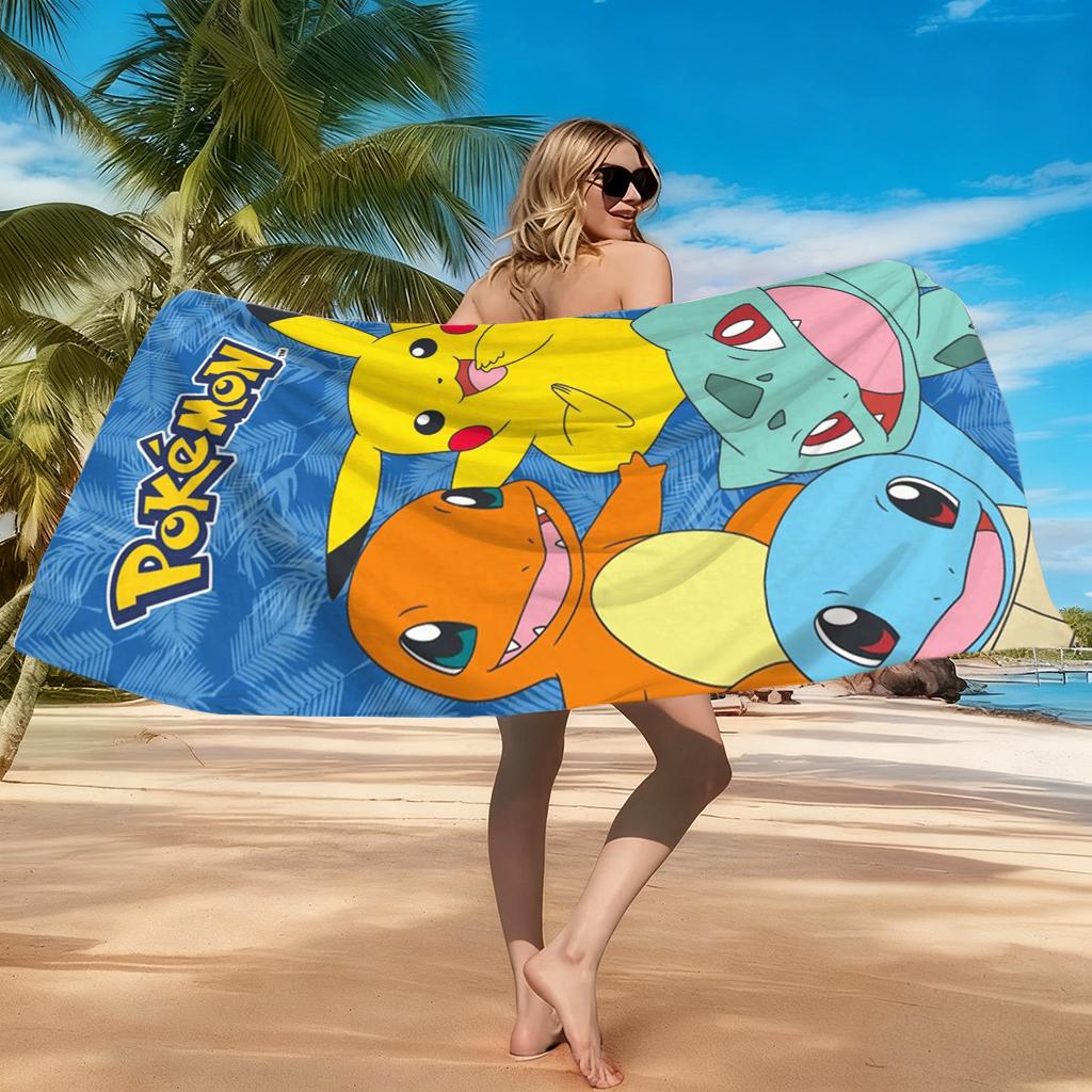 Пляжное полотенце Pokemon Пикачу и Стартеры, Детское мультяшное пляжное полотенце, Мягкое, Впитывающее, Быстросохнущее полотенце для пляжа, бассейна, путешествий