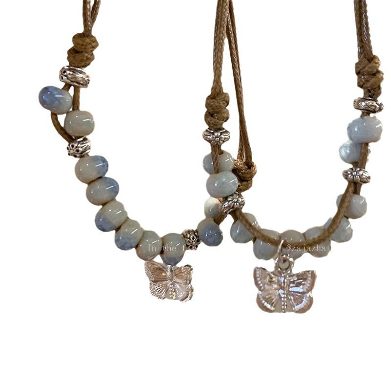 New Chinese-Style Butterfly Ceramic Beaded Woven Bracelet - Women's Summer 2023 Retro Ethnic Hand Jewelry