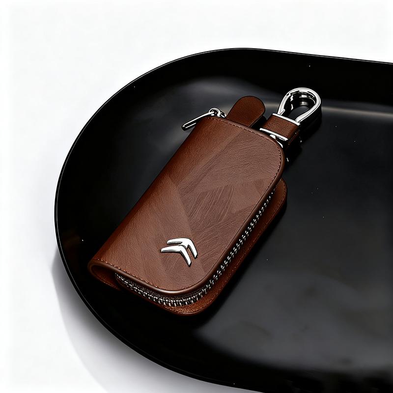 AJFJ2 Leather Citroën Key Fob Holder Car Key Case Protector for DS C3 C4 C5 Picasso Models - Premium Business Gift (Black/Brown)
