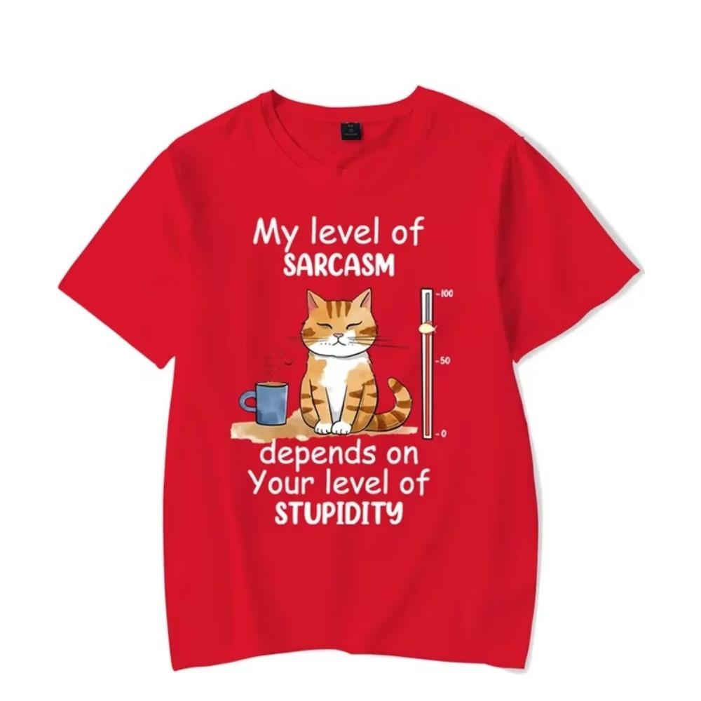 Мой уровень сарказма зависит от вашего уровня глупости. Графическая футболка. Футболка с забавным котом. Модная футболка в стиле Харадзюку. Мужские брендовые футболки.