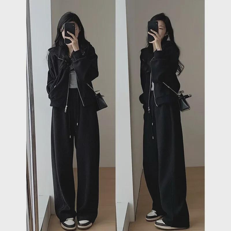 Women's Hong Kong Style Slim Fit Hoodie & Wide-Leg Pants Suit - Casual Winter/Spring Activewear