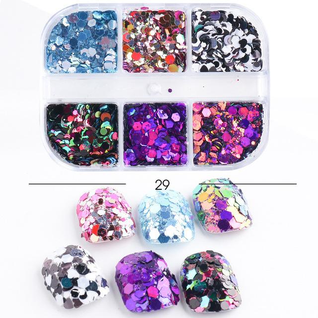 Блеск для ногтей 6 Grid Barbie Platinum Symphony Powder Sequins Pearlescent Powder Nail Glitter
