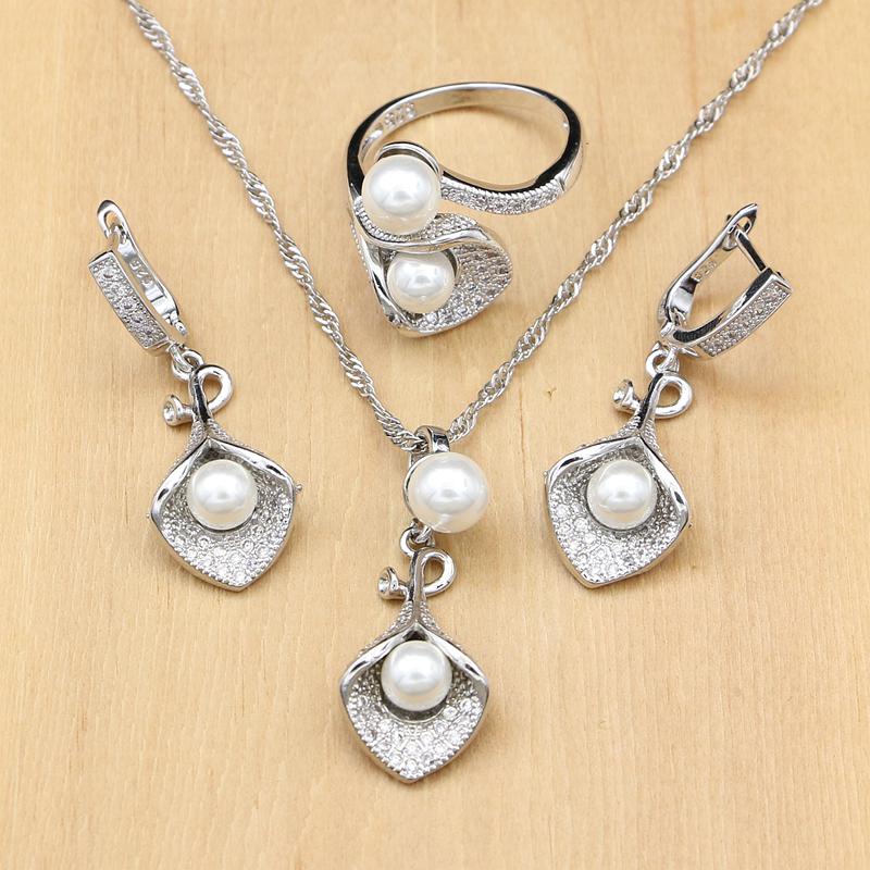 Рог Цветок Серебряный Цвет Свадебные Ювелирные Наборы Черный Искусственный Жемчуг для Женщин Свадебные Открытые Кольца