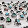 10Pcs Silver Color Natural Stone Finger Rings For Women Lady Party Jewelry Turquoise Ring