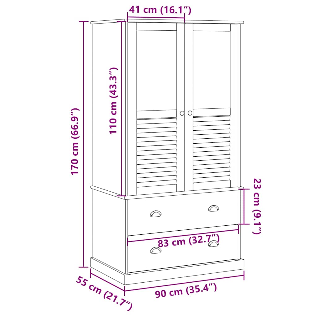 VIGO Wardrobe 90 x 55 x 170 cm Solid Pine Wood