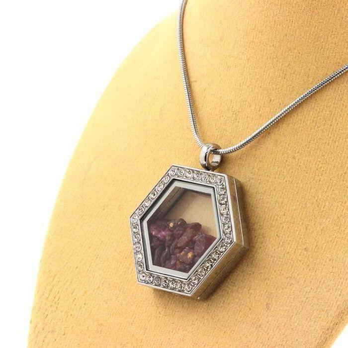 Pierres et Minéraux. Collier Rubis brut. Modèle Hexagone.