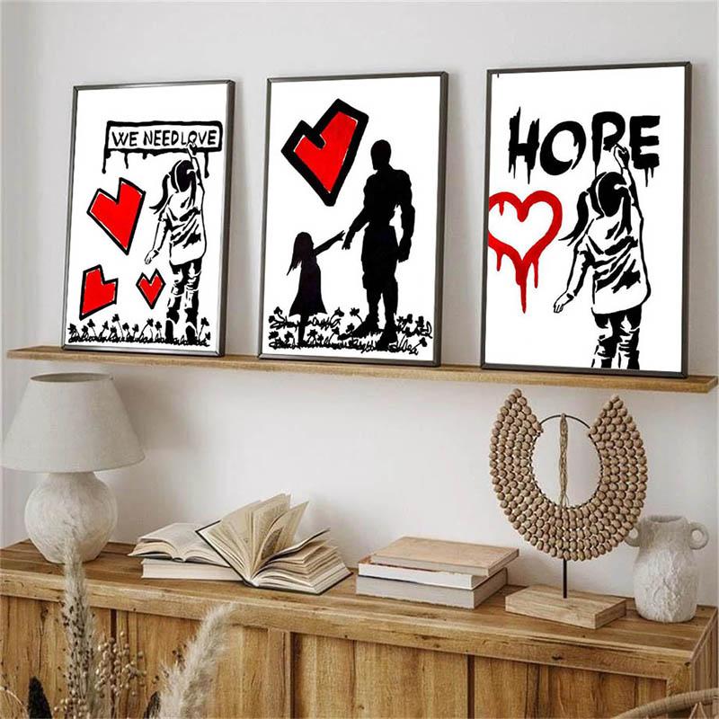 Граффити Бэнкси, красный воздушный шар, плакат, принты, абстрактные фигуры, картина на холсте, настенное искусство, картина для офиса, коридора, домашнего декора