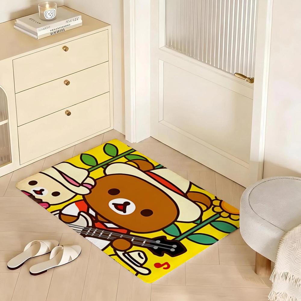 Floor Mat Eco Flannel Doormat Non-Slip Odorless Indoor Soft Short Plush Floor Rug R-Rilakkuma Anime