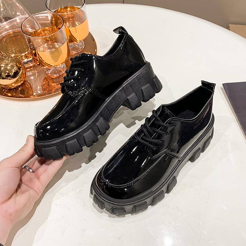 New Spring Casual Women Loafers Leather British Style Thick-soled Women Shoes Lace-up Platform Student Girls Shoes Q17