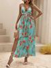 Летняя мода новое женское платье элегантное печатное бохо сексуальное пляжное платье без спинки бант разрез вечернее женское платье