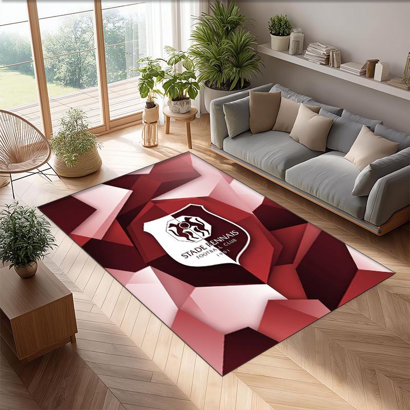 Stade Rennais FC Soccer Football Pattern Soft Area Rug Non Slip Indoor Floor Carpet Sports Decor Mat for Bedroom